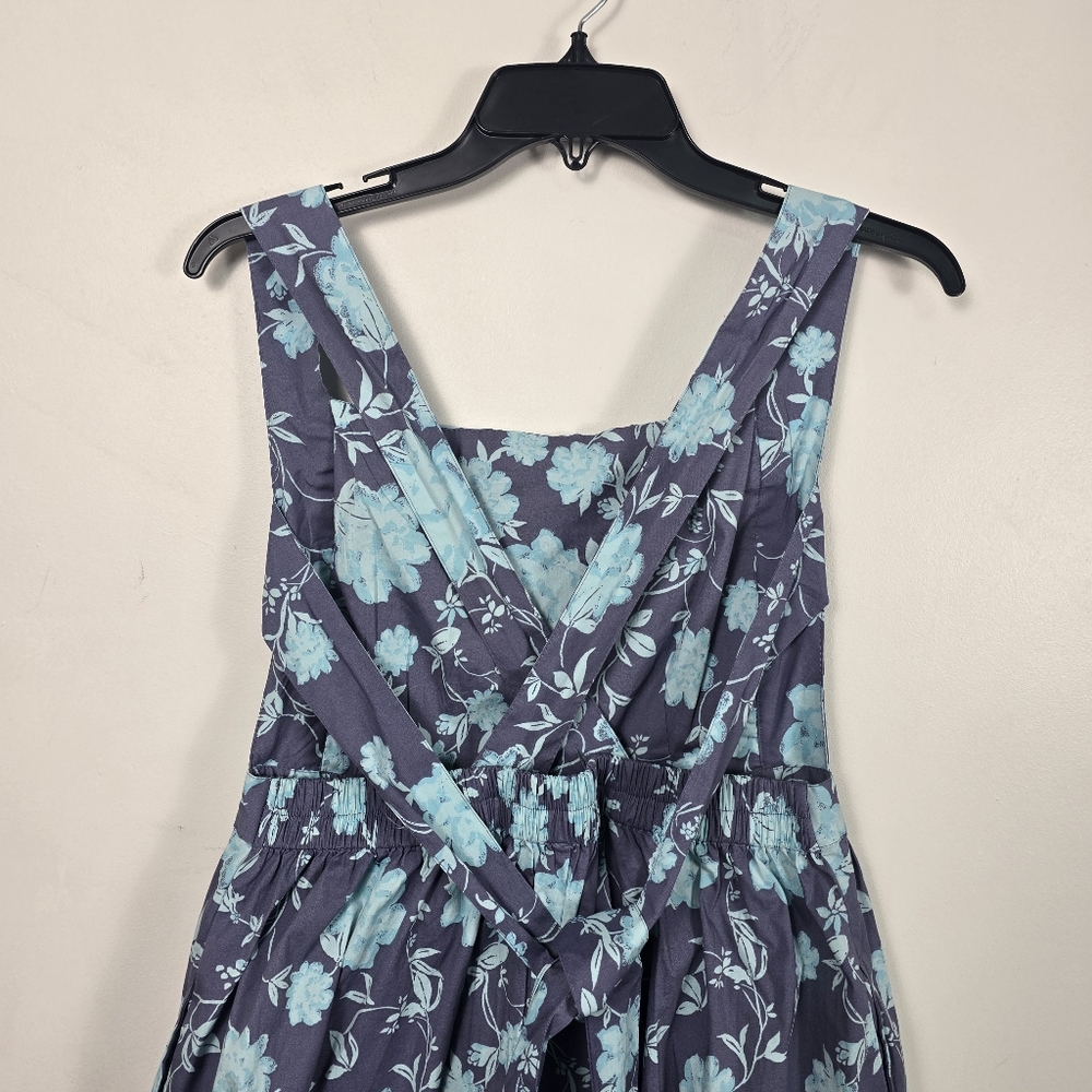 Free People Meet Me In Maui Mini Dress M Blue Floral Open Back - Picture 8 of 12